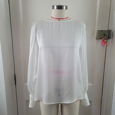 Wyse London White Textured Satin Puff Sleeves Blouse Top Size 2 Uk 10