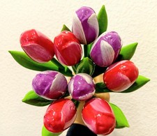 Wooden tulips bouquet purple