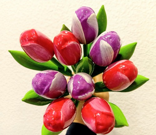 Wooden tulips bouquet - , purple