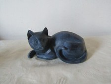 Border Fine arts Cubist Blue Slate Cat Figurine Laying Down Ornament 17cm Long