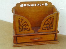 Vintage Mid Century Wooden Desk Top Letter Rack with Stationery Storage Drawer