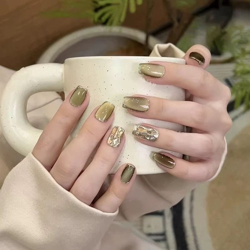 Olive green press nails - olive,