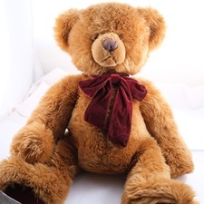 Big Teddy Bear Russ Berrie w/ Red Ribbon Bow Vintage Plush Soft Toy Brown Cuddly