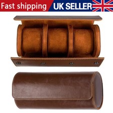 3 Slot Vintage Watch Roll Case Genuine Leather Watches Travel Storage Box NEW