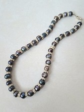 Black Peacock Pearl Necklace with Crystal Accents