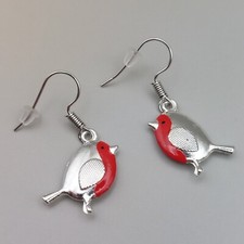 Hand-Painted Christmas Robin Earrings, Tibetan Silver Personalised Holiday Gift