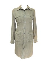 A.P.C Shirt Dress Corduroy Green Boxy Boho Military Style Utilitarian - Size 40