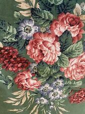 RARE Vintage Fabric UNUSED Green Cabbage Roses Flowers Vat Colours  Over 4 Yards