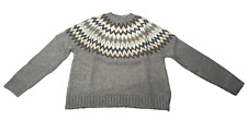 Fatface Fairisle Jumper UK 12 Womens Cassie Grey Long Sleeve Part Wool Round Nec