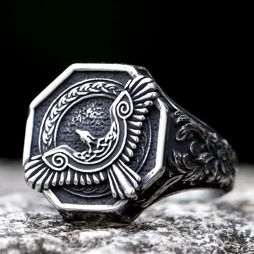 Viking signet ring mens - signet, raven