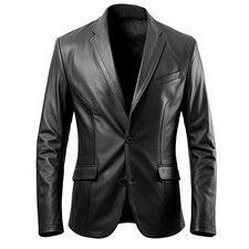 Men’s Two Button Black Lambskin Leather Blazer L642