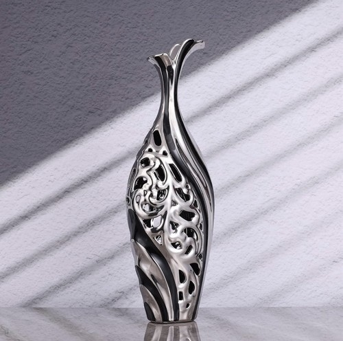 Black silver floor vase - silver, 50cm
