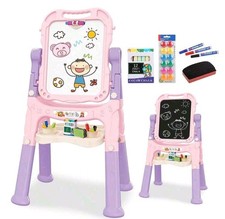 The Magic Toy Shop Kids Pink Folding Double-Sided Magnetic Easel Board