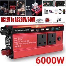 1200W6000W Power Inverter 12V to 240V Car Converter 4USB Port 2AC Outlet Camping