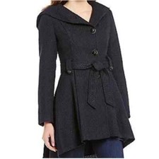 Steve Madden Navy Drama Hooded Belted Trench Coat with Self-Tie Belt Size Small