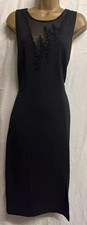 Frank Usher Ribbed 16 14 Black Sheer Sequin Embroidered Split Bodycon Midi Dress