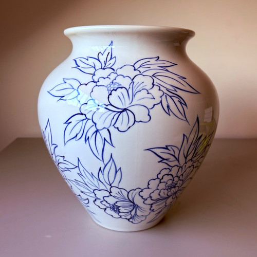 White blue ceramic floral - &,