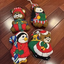 Lots of four vintage handmade fabric plush Christmas ornaments MCM retro cutie