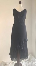 Nicholas Millington Dress Size 14 100% Silk Maxi Slip Beaded Gatsby V-neck Frill