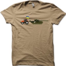 Support UKRAINE tractor pulling T-72 Russian tank cotton T-shirt 8967