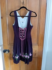 Vintage Brown Pink Rose Embroidery Traditional German Folk Dreidel Dress Size 10