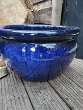 Blue glazed large rimmed Ceramic  Garden Planter Pot Outdoor