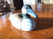 Vintage Wooden Mallard Duck Carved And Painted Decoy Ornament 16cm Long 