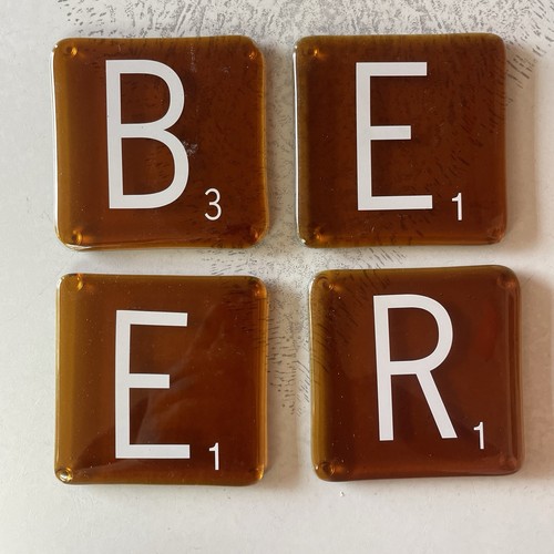 Amber glass coasters scrabble - amber,