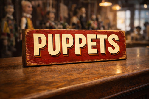 Puppets sign puppeteer vintage