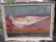 Very accomplished 1950s Avant Garde modernist nude study in oils, on panel.