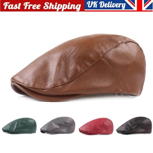 Mens leather flat cap - cap, cabbie