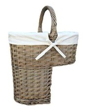 Antique Wash Finished Wicker Willow Stair Basket with White Cotton Lining