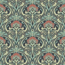 Crown Flora Nouveau Wallpaper Peacock Green  M1196 Retro Vintage Floral Design