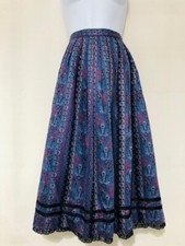 Vintage Skirt Midi Purple Size 10 Landhaus Paisley Cotton Frida Kahlo Crochet