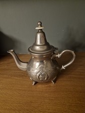 Vintage Moroccan Teapot Silver Plated Arabic Tea Pot with Embossed Floral Design