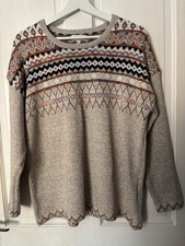 Apricot Beige Stone Fairisle Edge Aztec Patterned Knit Jumper Size 12