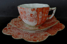 Vintage China Tea Set . Foley Wileman.Red Jungle Print. Breakfast cup trio.6027.