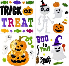 Halloween Gel Window Stickers – 4 Sheets Gel Clings – Pumpkins, Ghosts, Skeleton