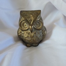 Heavy Brass Owl Ornament Paperweight  3" Tall