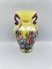 Large Vintage Murano Glass Millefiori Vase with handles, crafted in Italy
