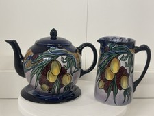 Stunning Antique Globe Teapot, Stand And Jug - Moorcroft Style Marks To Base 