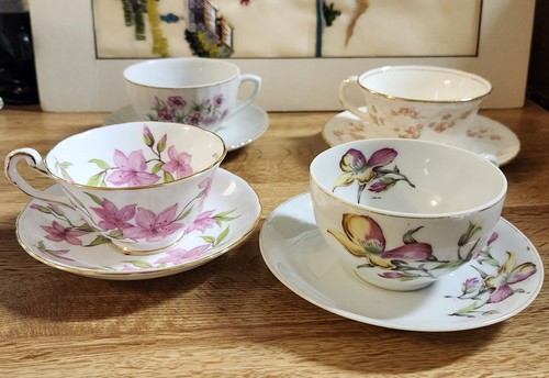 Mismatched pink china - mismatched, cups