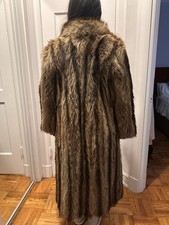 100% Real Racoon Fur Women's Long Coat Jacket Vintage, Size Medium