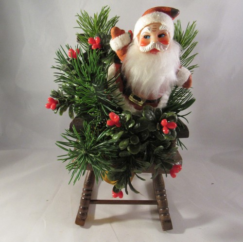 Vintage flocked santa rocking - santa,