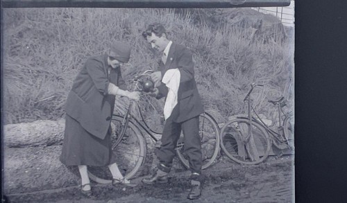 Glass negative lady gent - glass, with