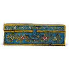 Vintage Metal Indian Hand Painted Travel Trunk Chest
