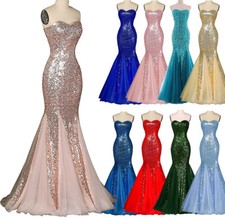 NEW Evening Formal Party Ball Gown Prom Bridesmaid Fishtail Sequins Dress 6-24