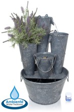 Primrose Borelli 3-tier Zinc Bucket Cascade Planter Water Feature H70cm