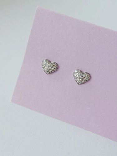 Heart pave stud - heart, cz