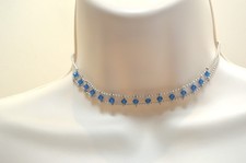 Seed Bead Choker Necklace with Blue Accent Beads 31cm Short Delicate Style